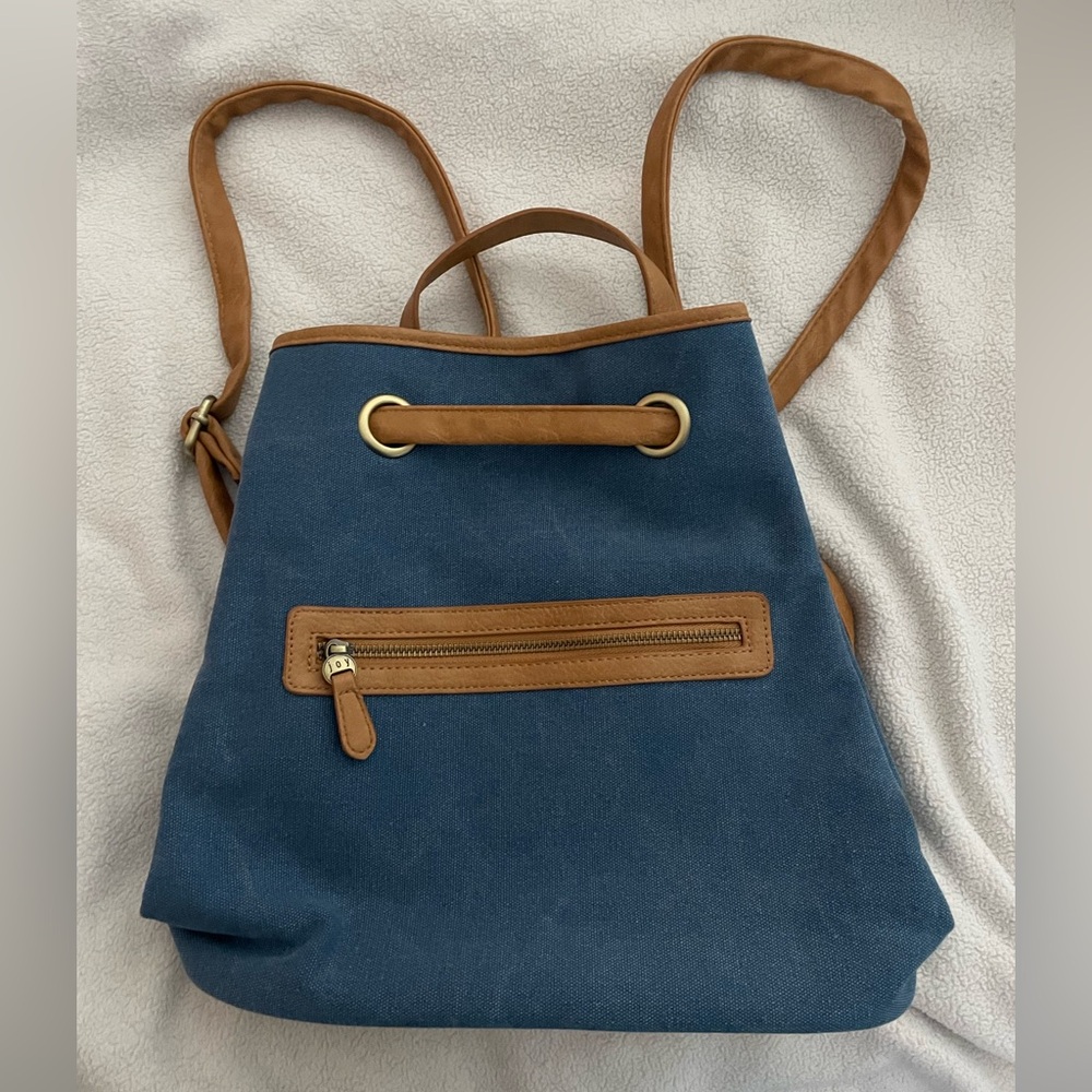 Joy Susan Navy Canvas Backpack with Tan Trim